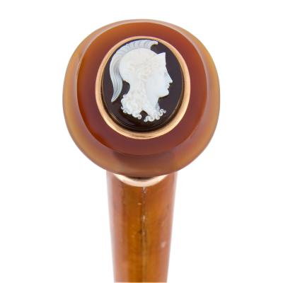 Antique agate mounted and cameo inset walking stick