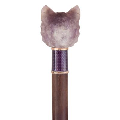 Antique amethyst and enamel cat shaped cane