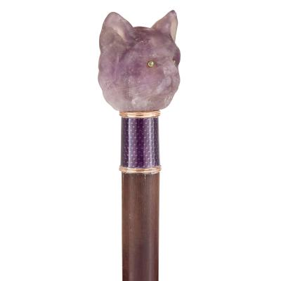 Antique amethyst and enamel cat shaped cane
