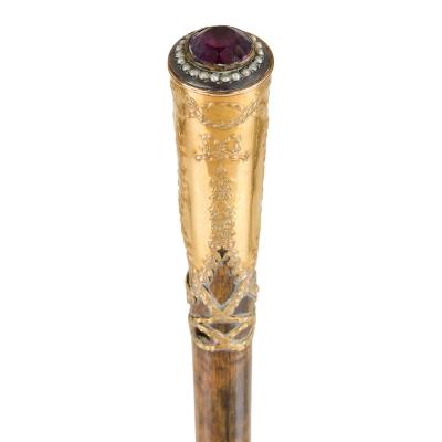 Antique amethyst and pearl inlaid walking stick