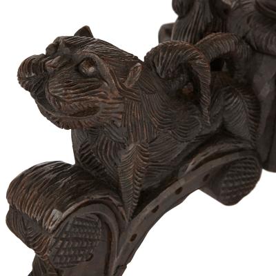 Antique carved hardwood circular side table with rosewood top Myanmar