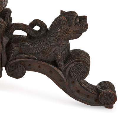 Antique carved hardwood circular side table with rosewood top Myanmar