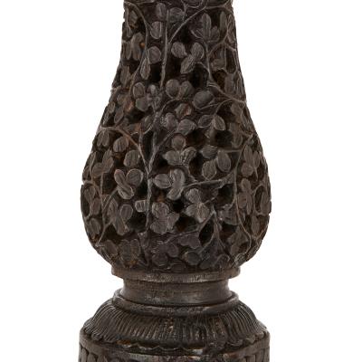 Antique carved hardwood circular side table with rosewood top Myanmar