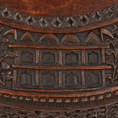 Antique carved hardwood circular side table with rosewood top Myanmar