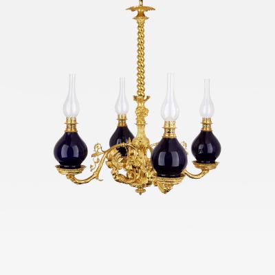 Antique ceramic glass and ormolu chandelier