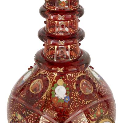 Antique gilt and enamelled ruby red glass decanter