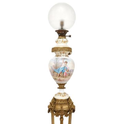 Antique gilt bronze and Sevres style porcelain floor standing lamp