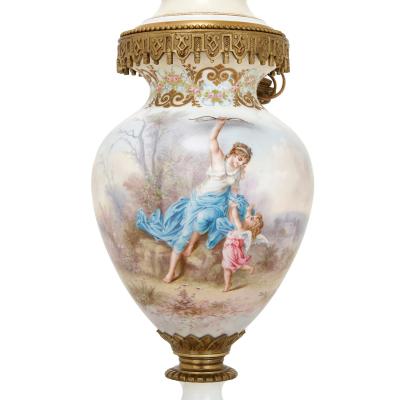 Antique gilt bronze and Sevres style porcelain floor standing lamp