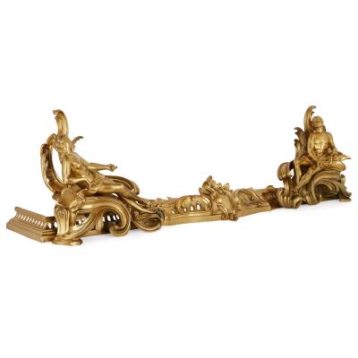 Antique gilt bronze fireplace surround fender