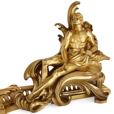 Antique gilt bronze fireplace surround fender