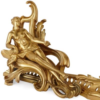 Antique gilt bronze fireplace surround fender