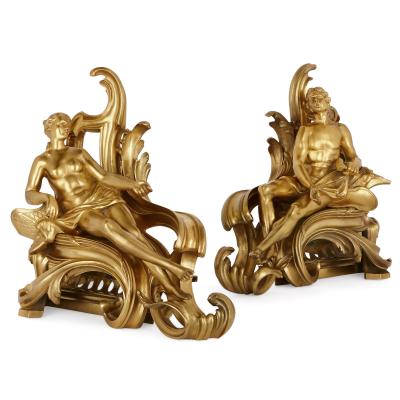 Antique gilt bronze fireplace surround fender