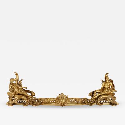 Antique gilt bronze fireplace surround fender