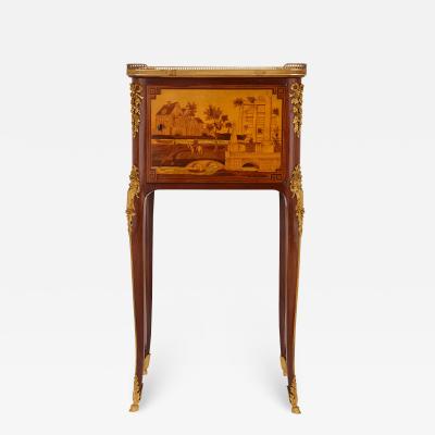 Antique gilt bronze mounted occasional table with marquetry panels