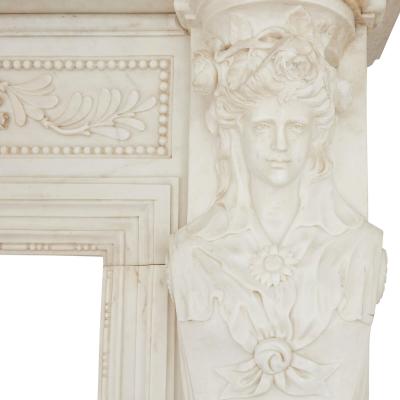 Antique large white marble fireplace French 19th century