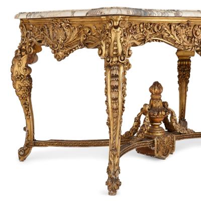 Antique marble topped R gence style giltwood centre table
