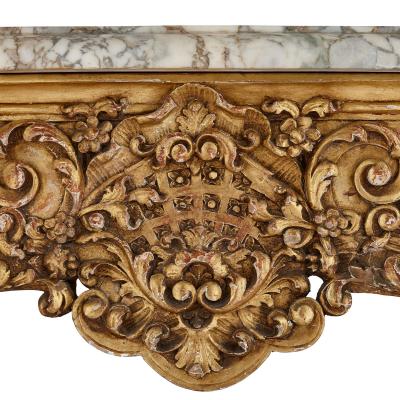 Antique marble topped R gence style giltwood centre table