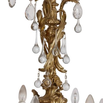 Antique ormolu and cut glass Rococo style chandelier