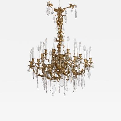 Antique ormolu and cut glass Rococo style chandelier