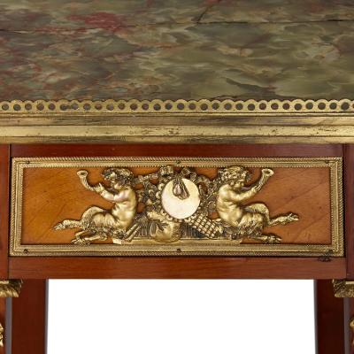 Antique ormolu and mounted mahogany stand with onyx top
