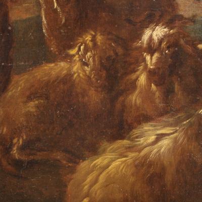 Antique painting landscape with goats from 17th century
