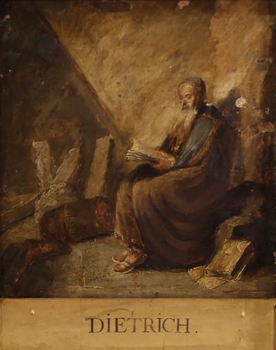 Antique painting on panel depicting Hermit from the 18th century