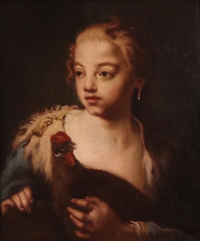 Antique painting portrait of a young girl from the 18th century