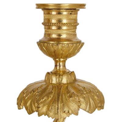 Antique pair of French Neoclassical style gilt bronze and malachite candelabra