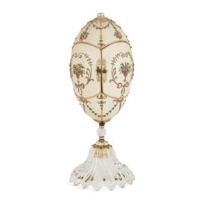 Antique semi precious stone and silver gilt egg model
