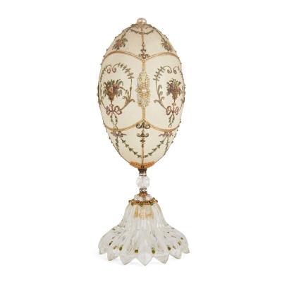 Antique semi precious stone and silver gilt egg model