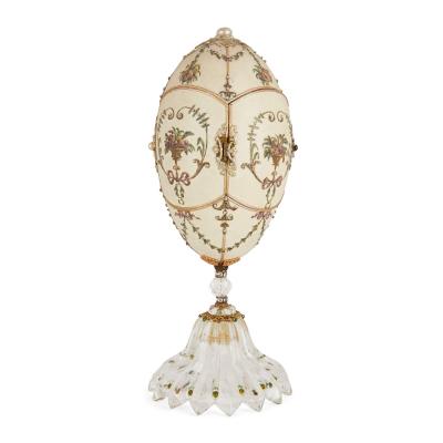 Antique semi precious stone and silver gilt egg model