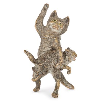 Antique set of Viennese cold painted bronze cats