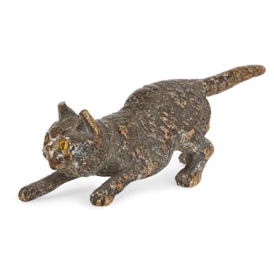 Antique set of Viennese cold painted bronze cats