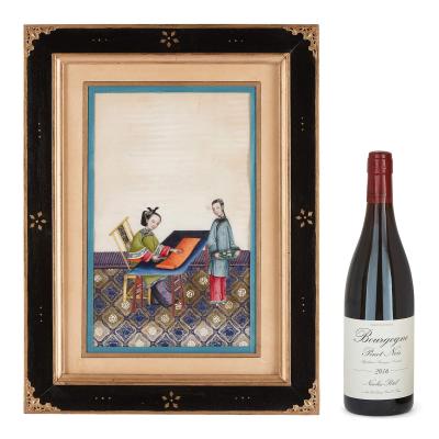 Antique set of six Chinese paintings depicting weaving