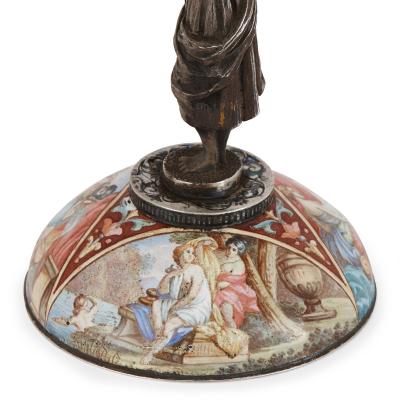 Antique silver and enamel Viennese table clock