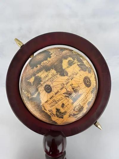 Antique vintage terrestrial globe wooden base stand