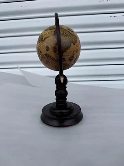 Antique vintage terrestrial globe wooden base stand