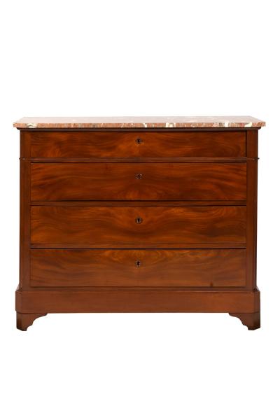 Antiques Louis Philippe Flame Mahogany Chest Commode With Marble Top France