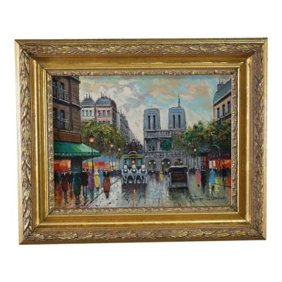 Antoine Blanchard Original Antione Blanchard Paris Street Scene Oil Painting
