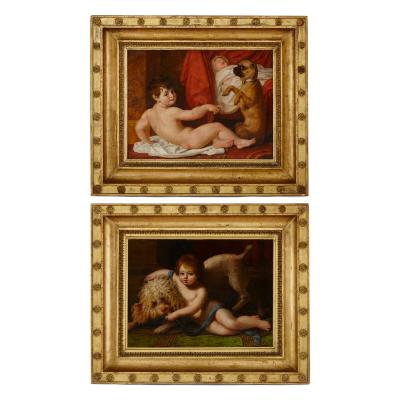 Antoine Dubost Pair of French Neoclassical oil paintings by Dubost