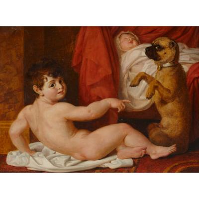 Antoine Dubost Pair of French Neoclassical oil paintings by Dubost