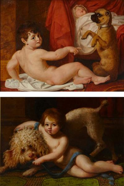 Antoine Dubost Pair of French Neoclassical oil paintings by Dubost