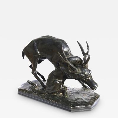 Antoine Louis Barye Antoine Louis Barye Bronze Panther Seizing A Stag circa 1860