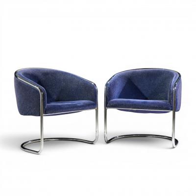 Anton Lorenz Anton Lorenz for Thonet Mid Century Chrome Tub Chairs Pair