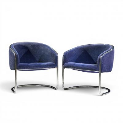 Anton Lorenz Anton Lorenz for Thonet Mid Century Chrome Tub Chairs Pair