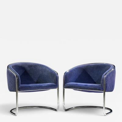 Anton Lorenz Anton Lorenz for Thonet Mid Century Chrome Tub Chairs Pair