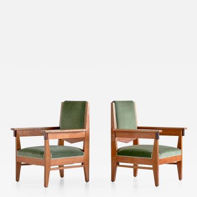 Anton Lucas Pair of Anton Lucas Art Deco Armchairs in Oak and Macassar Ebony 1925