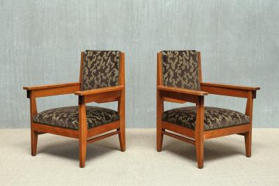 Anton Lucas Pair of Anton Lucas Art Deco Armchairs in Oak and Macassar Netherlands 1920s