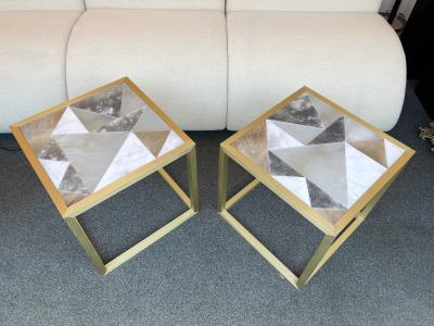 Antonio Cagianelli Contemporary Pair of Brass Cube Tables Alabaster by Antonio Cagianelli Italy
