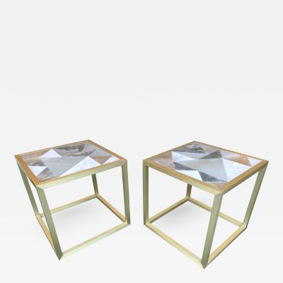 Antonio Cagianelli Contemporary Pair of Brass Cube Tables Alabaster by Antonio Cagianelli Italy